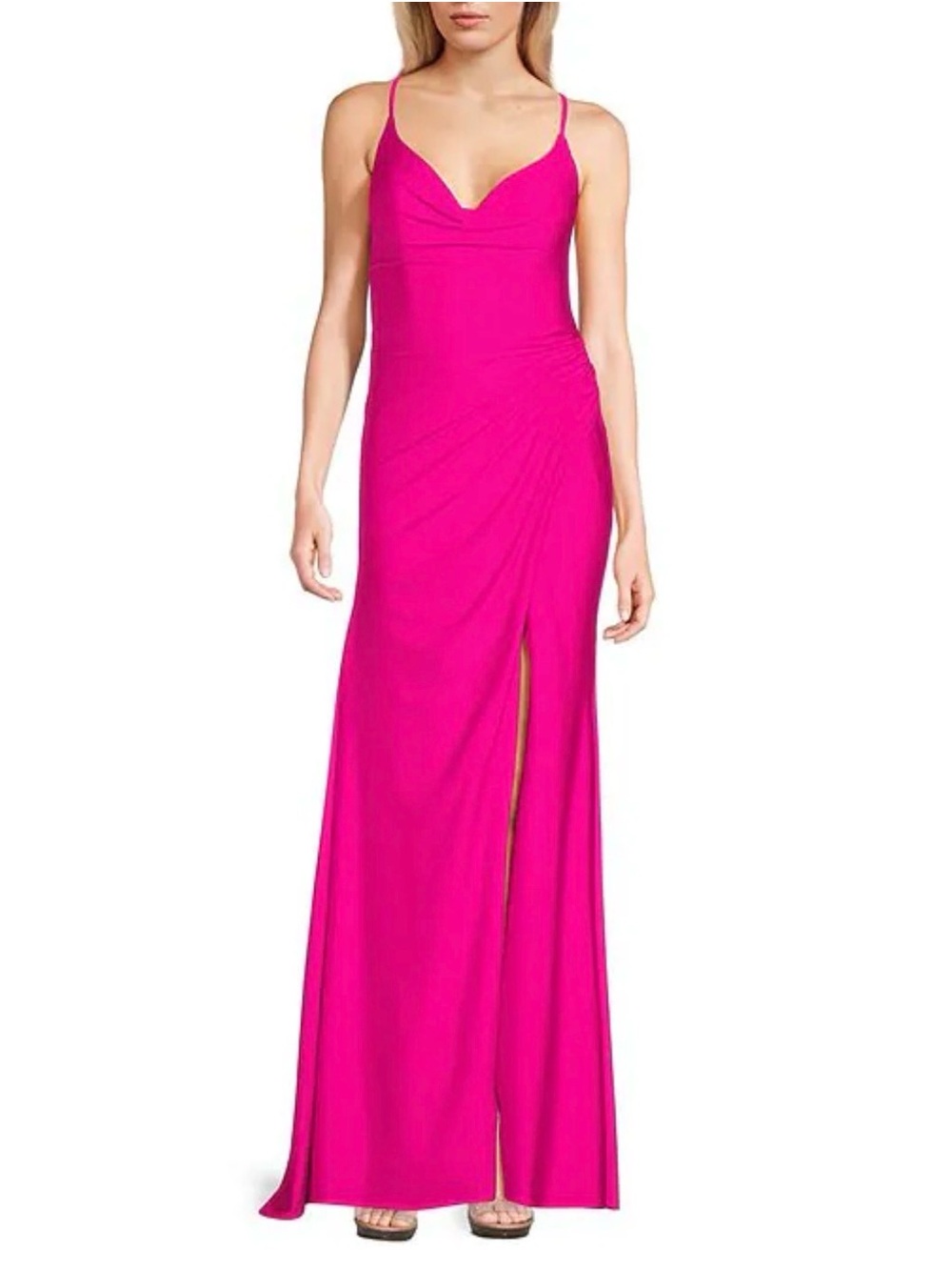Gianni Bini Hot Pink Formal Maxi Dress Ruched Side Slit Size 5 NWT - Picture 2 of 9